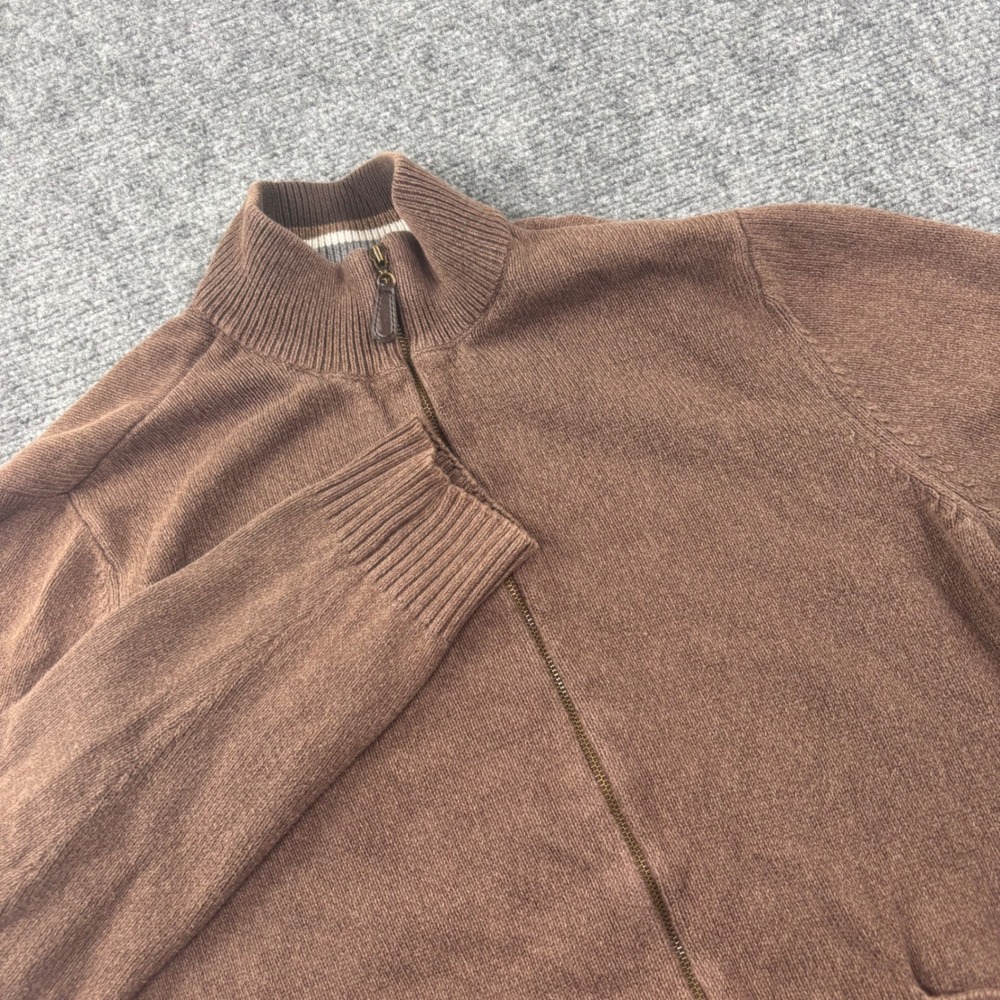 Van Heusen Full Zip Sweater Small Brown Cotton Mock Neck Long Sleeve Men's